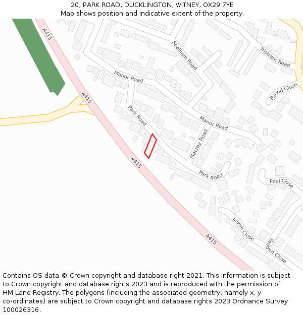 20, PARK ROAD, DUCKLINGTON, WITNEY, OX29 7YE: Location map and indicative extent of plot