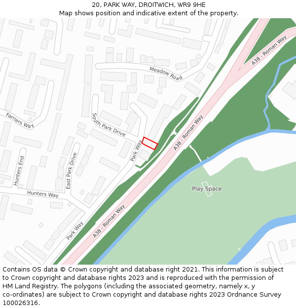 20, PARK WAY, DROITWICH, WR9 9HE: Location map and indicative extent of plot