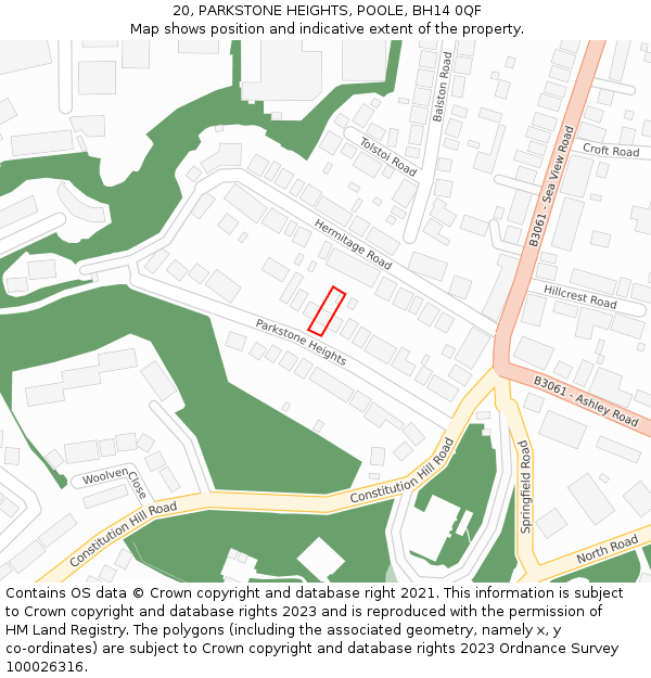 20, PARKSTONE HEIGHTS, POOLE, BH14 0QF: Location map and indicative extent of plot