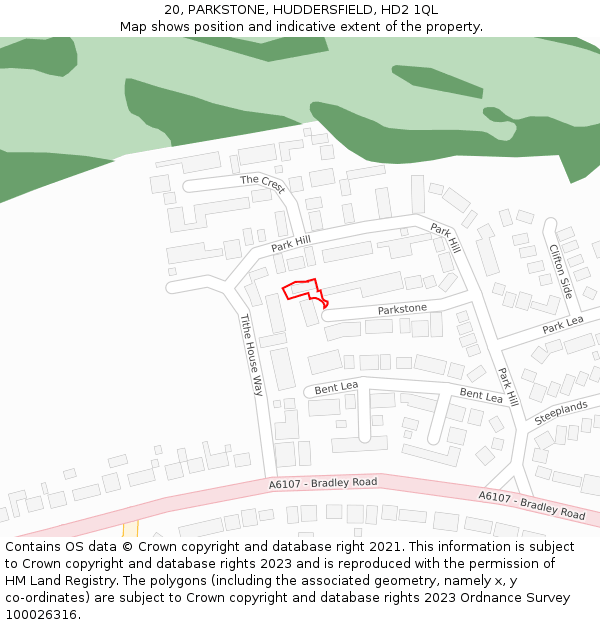 20, PARKSTONE, HUDDERSFIELD, HD2 1QL: Location map and indicative extent of plot