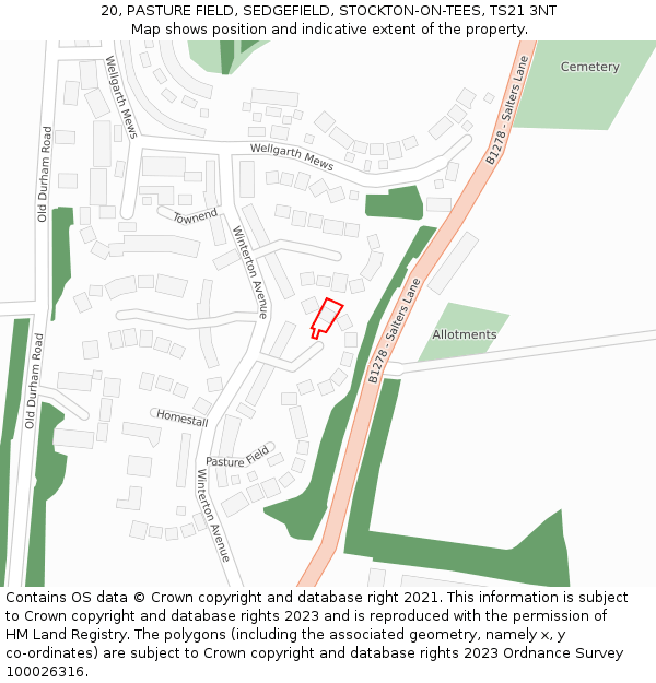 20, PASTURE FIELD, SEDGEFIELD, STOCKTON-ON-TEES, TS21 3NT: Location map and indicative extent of plot