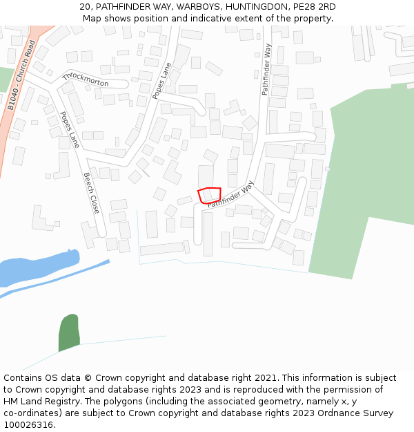 20, PATHFINDER WAY, WARBOYS, HUNTINGDON, PE28 2RD: Location map and indicative extent of plot