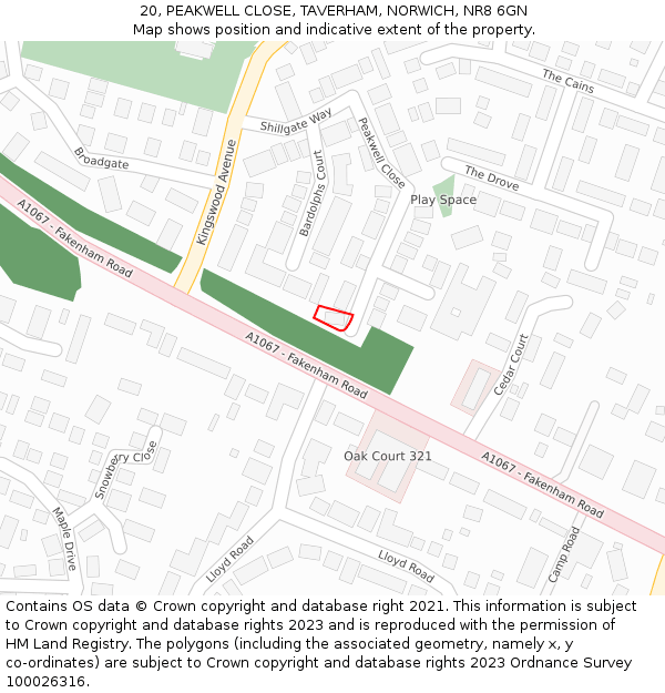 20, PEAKWELL CLOSE, TAVERHAM, NORWICH, NR8 6GN: Location map and indicative extent of plot