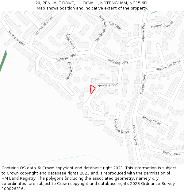 20, PENHALE DRIVE, HUCKNALL, NOTTINGHAM, NG15 6FH: Location map and indicative extent of plot