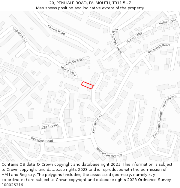 20, PENHALE ROAD, FALMOUTH, TR11 5UZ: Location map and indicative extent of plot