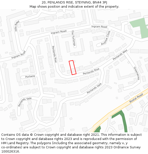 20, PENLANDS RISE, STEYNING, BN44 3PJ: Location map and indicative extent of plot