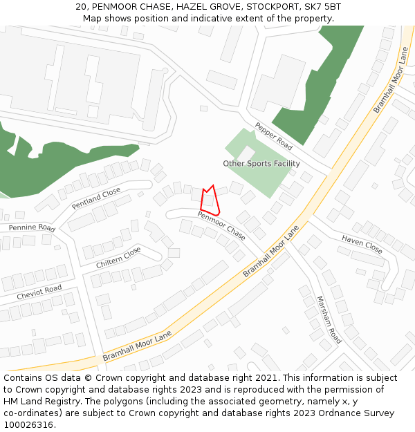 20, PENMOOR CHASE, HAZEL GROVE, STOCKPORT, SK7 5BT: Location map and indicative extent of plot