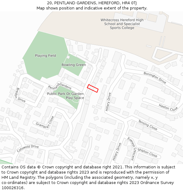 20, PENTLAND GARDENS, HEREFORD, HR4 0TJ: Location map and indicative extent of plot