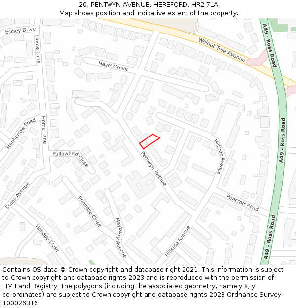 20, PENTWYN AVENUE, HEREFORD, HR2 7LA: Location map and indicative extent of plot