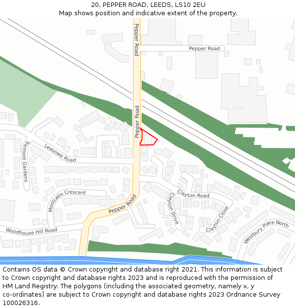 20, PEPPER ROAD, LEEDS, LS10 2EU: Location map and indicative extent of plot