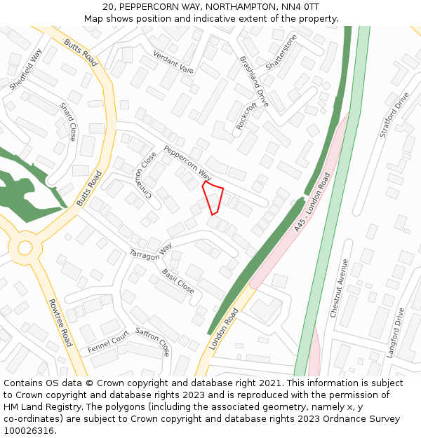 20, PEPPERCORN WAY, NORTHAMPTON, NN4 0TT: Location map and indicative extent of plot