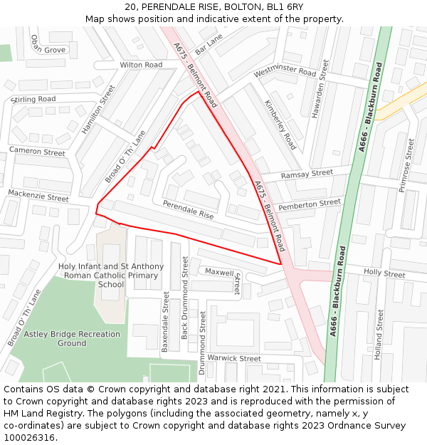 20, PERENDALE RISE, BOLTON, BL1 6RY: Location map and indicative extent of plot