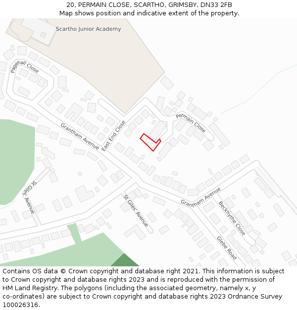 20, PERMAIN CLOSE, SCARTHO, GRIMSBY, DN33 2FB: Location map and indicative extent of plot