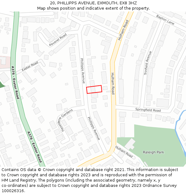20, PHILLIPPS AVENUE, EXMOUTH, EX8 3HZ: Location map and indicative extent of plot