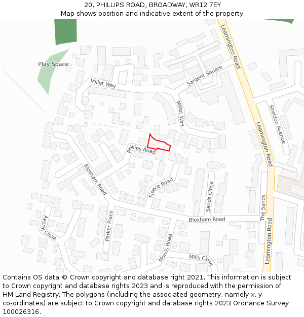 20, PHILLIPS ROAD, BROADWAY, WR12 7EY: Location map and indicative extent of plot