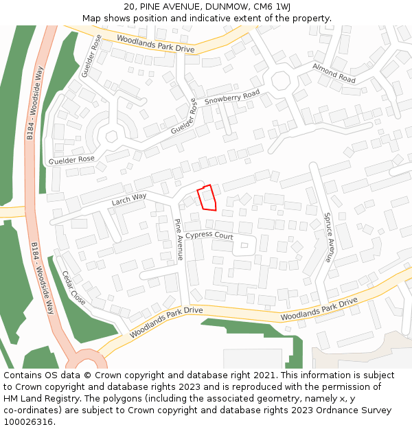 20, PINE AVENUE, DUNMOW, CM6 1WJ: Location map and indicative extent of plot