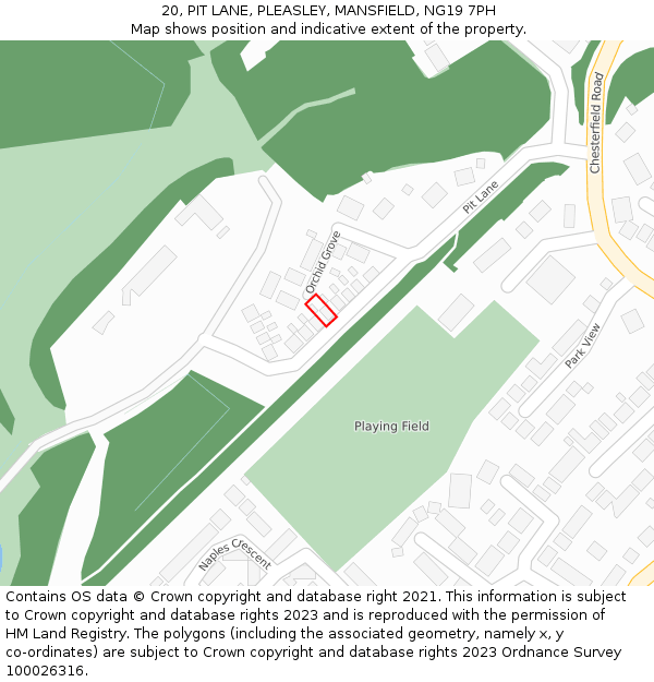 20, PIT LANE, PLEASLEY, MANSFIELD, NG19 7PH: Location map and indicative extent of plot