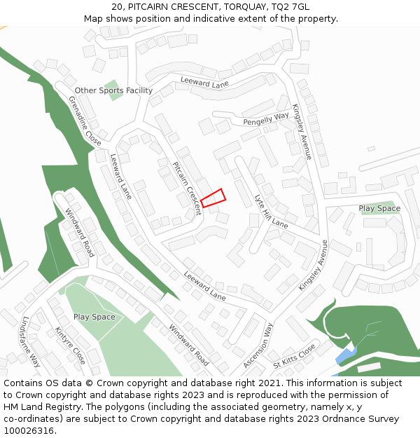 20, PITCAIRN CRESCENT, TORQUAY, TQ2 7GL: Location map and indicative extent of plot