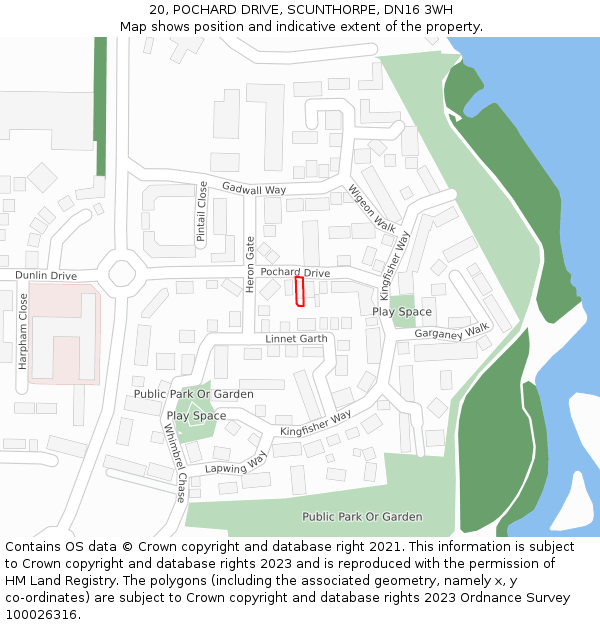 20, POCHARD DRIVE, SCUNTHORPE, DN16 3WH: Location map and indicative extent of plot