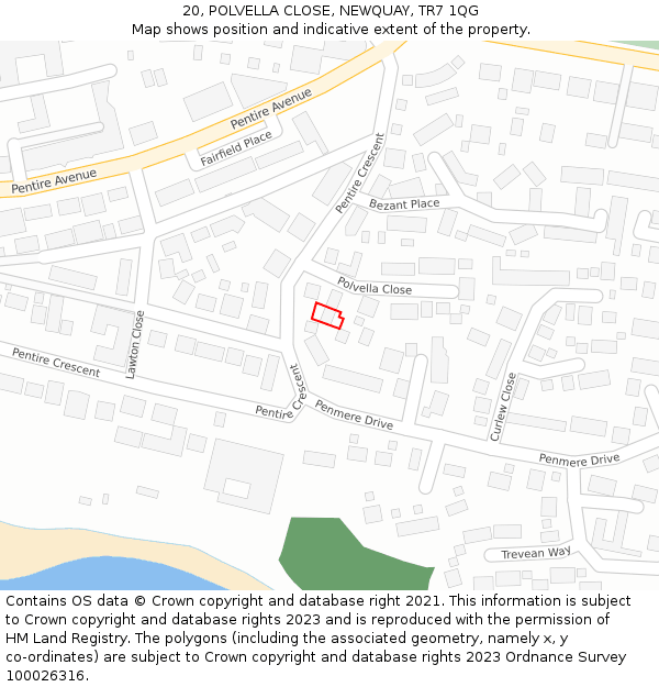 20, POLVELLA CLOSE, NEWQUAY, TR7 1QG: Location map and indicative extent of plot