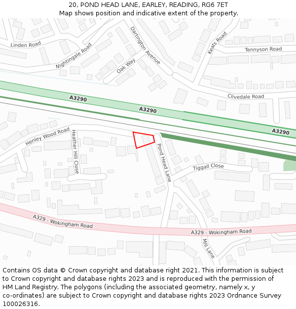 20, POND HEAD LANE, EARLEY, READING, RG6 7ET: Location map and indicative extent of plot
