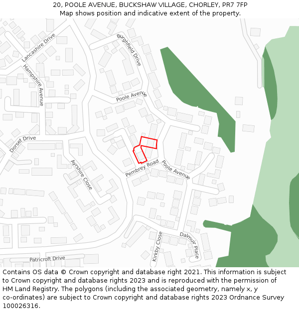 20, POOLE AVENUE, BUCKSHAW VILLAGE, CHORLEY, PR7 7FP: Location map and indicative extent of plot