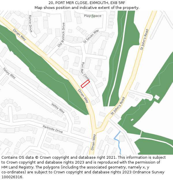 20, PORT MER CLOSE, EXMOUTH, EX8 5RF: Location map and indicative extent of plot