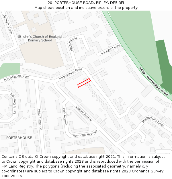 20, PORTERHOUSE ROAD, RIPLEY, DE5 3FL: Location map and indicative extent of plot