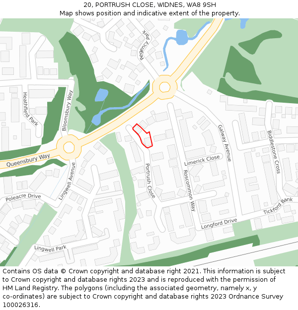 20, PORTRUSH CLOSE, WIDNES, WA8 9SH: Location map and indicative extent of plot
