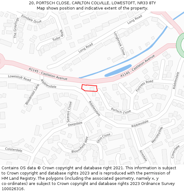 20, PORTSCH CLOSE, CARLTON COLVILLE, LOWESTOFT, NR33 8TY: Location map and indicative extent of plot