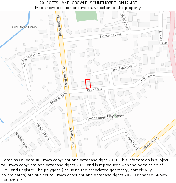 20, POTTS LANE, CROWLE, SCUNTHORPE, DN17 4DT: Location map and indicative extent of plot