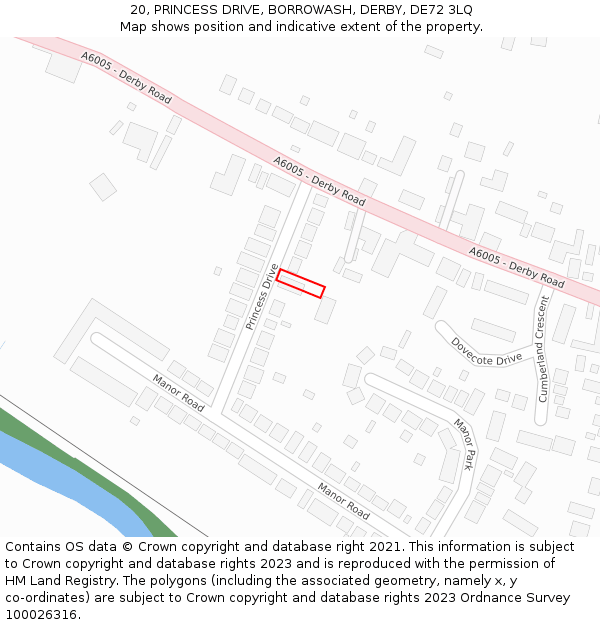 20, PRINCESS DRIVE, BORROWASH, DERBY, DE72 3LQ: Location map and indicative extent of plot