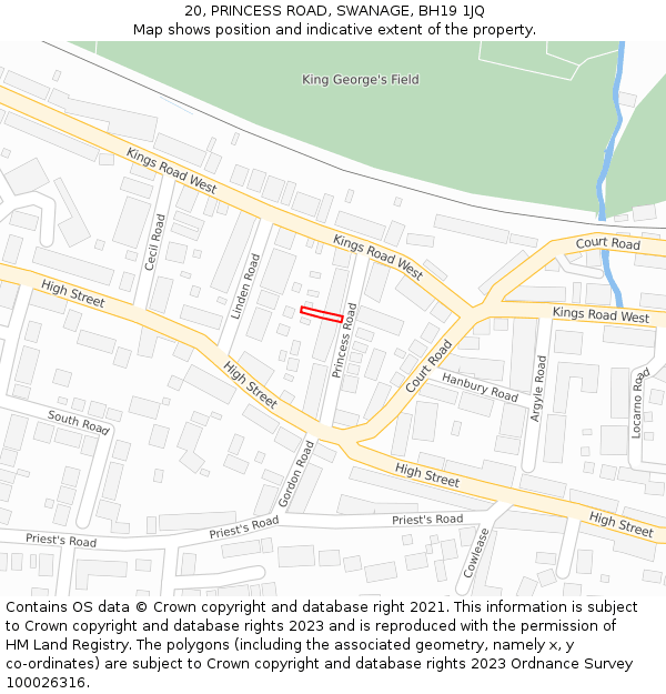 20, PRINCESS ROAD, SWANAGE, BH19 1JQ: Location map and indicative extent of plot