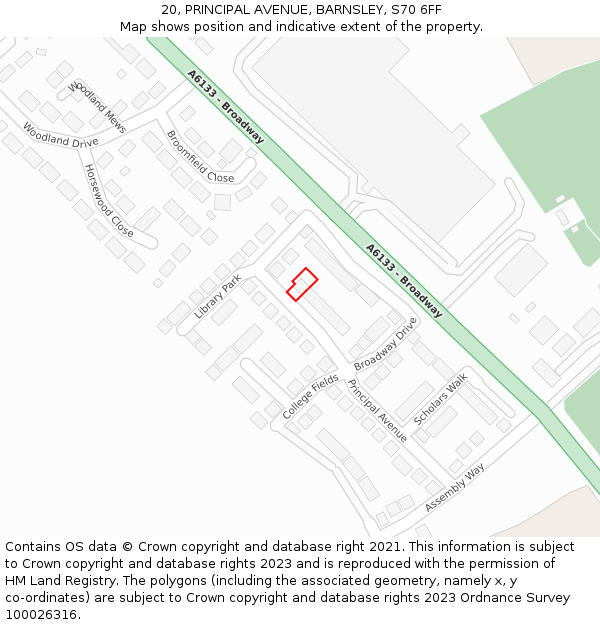 20, PRINCIPAL AVENUE, BARNSLEY, S70 6FF: Location map and indicative extent of plot