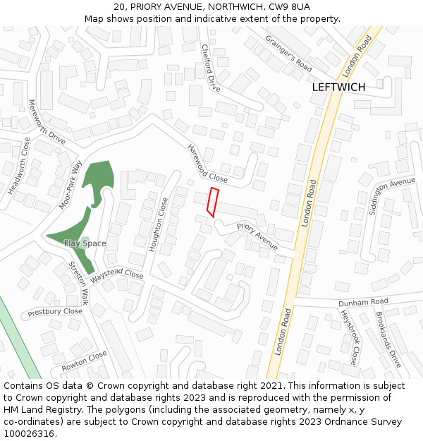 20, PRIORY AVENUE, NORTHWICH, CW9 8UA: Location map and indicative extent of plot