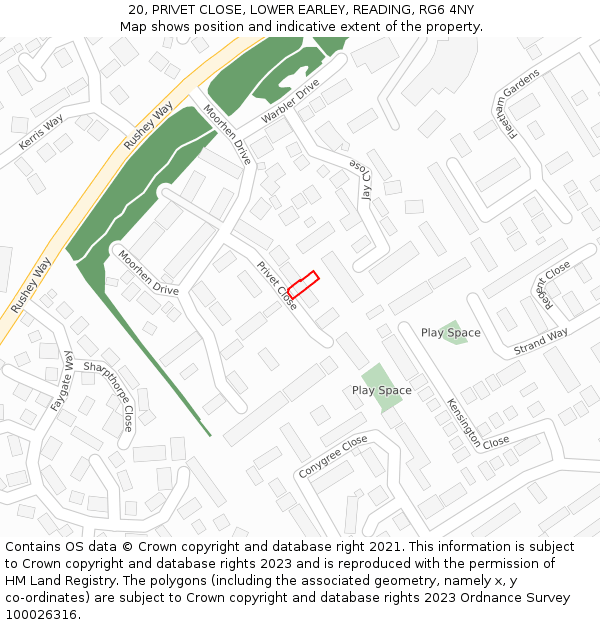 20, PRIVET CLOSE, LOWER EARLEY, READING, RG6 4NY: Location map and indicative extent of plot