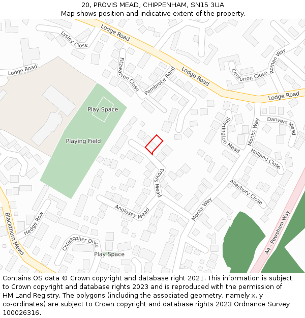 20, PROVIS MEAD, CHIPPENHAM, SN15 3UA: Location map and indicative extent of plot