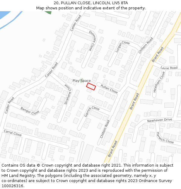 20, PULLAN CLOSE, LINCOLN, LN5 8TA: Location map and indicative extent of plot