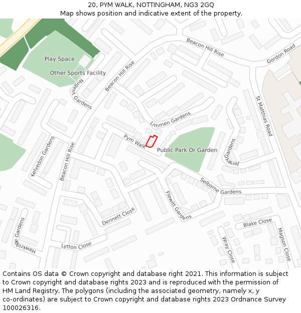 20, PYM WALK, NOTTINGHAM, NG3 2GQ: Location map and indicative extent of plot