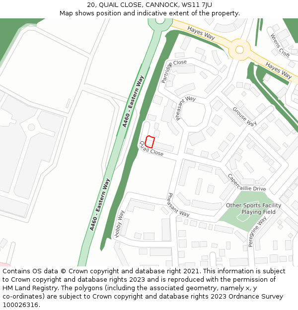 20, QUAIL CLOSE, CANNOCK, WS11 7JU: Location map and indicative extent of plot