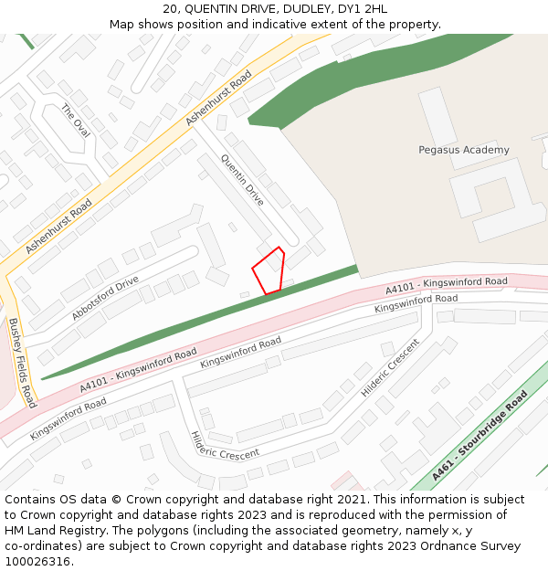 20, QUENTIN DRIVE, DUDLEY, DY1 2HL: Location map and indicative extent of plot