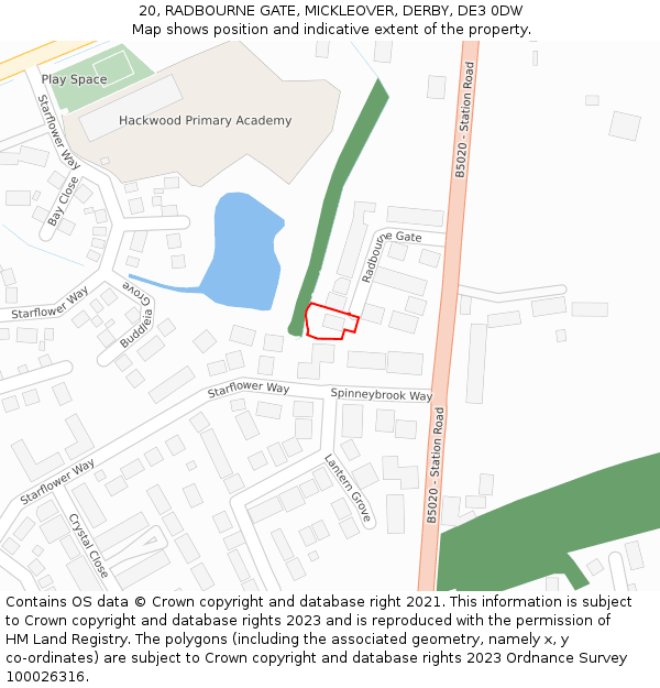 20, RADBOURNE GATE, MICKLEOVER, DERBY, DE3 0DW: Location map and indicative extent of plot