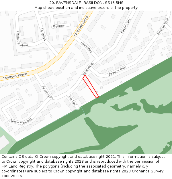 20, RAVENSDALE, BASILDON, SS16 5HS: Location map and indicative extent of plot