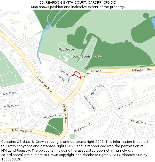 20, REARDON SMITH COURT, CARDIFF, CF5 3JD: Location map and indicative extent of plot
