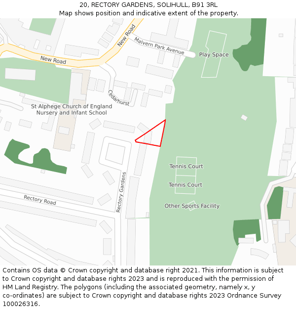20, RECTORY GARDENS, SOLIHULL, B91 3RL: Location map and indicative extent of plot