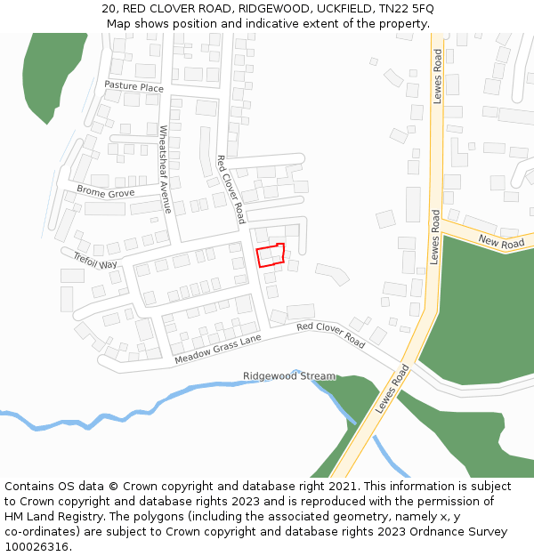 20, RED CLOVER ROAD, RIDGEWOOD, UCKFIELD, TN22 5FQ: Location map and indicative extent of plot