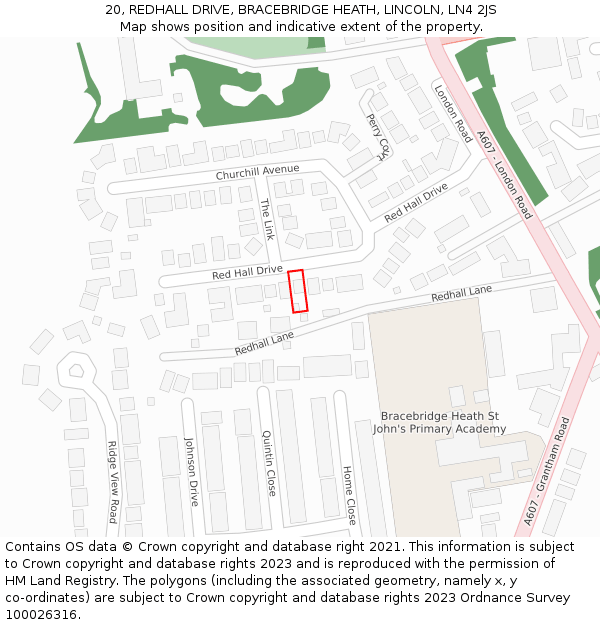 20, REDHALL DRIVE, BRACEBRIDGE HEATH, LINCOLN, LN4 2JS: Location map and indicative extent of plot