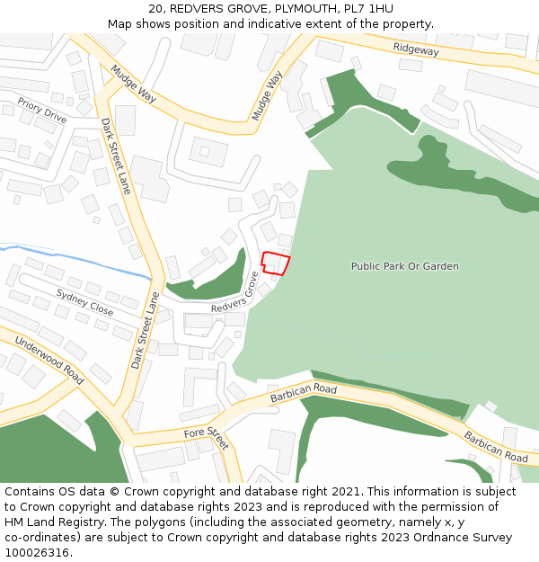 20, REDVERS GROVE, PLYMOUTH, PL7 1HU: Location map and indicative extent of plot