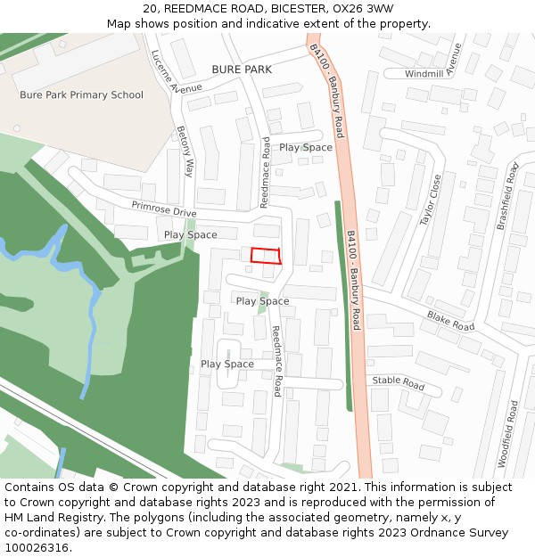20, REEDMACE ROAD, BICESTER, OX26 3WW: Location map and indicative extent of plot