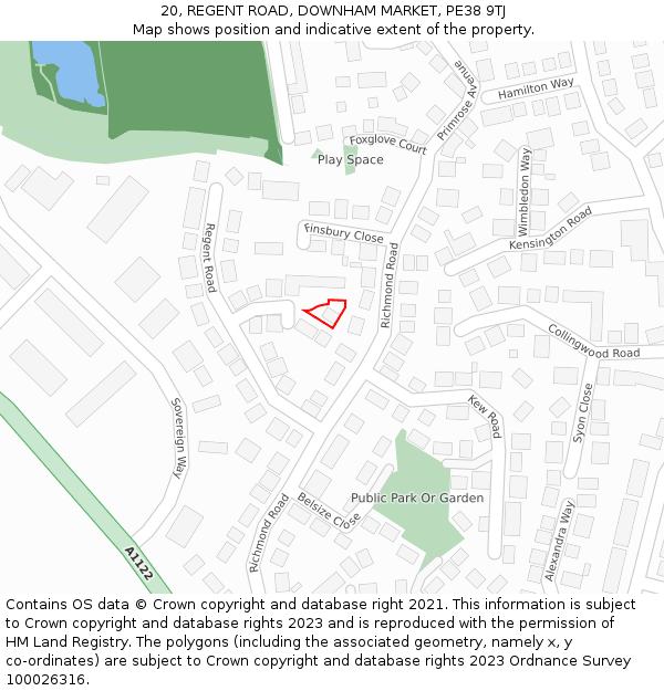 20, REGENT ROAD, DOWNHAM MARKET, PE38 9TJ: Location map and indicative extent of plot